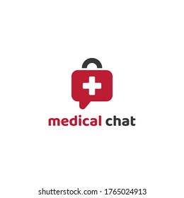 Medical bag chat logo design template with the concept of online medical consultation through digital chat technology