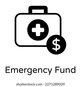 Medical bag and dollar denoting solid icon of emergency fund