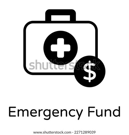 Medical bag and dollar denoting solid icon of emergency fund
