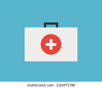 Medical bag icon. First aid kit isolated vector illustration on blue transparent background