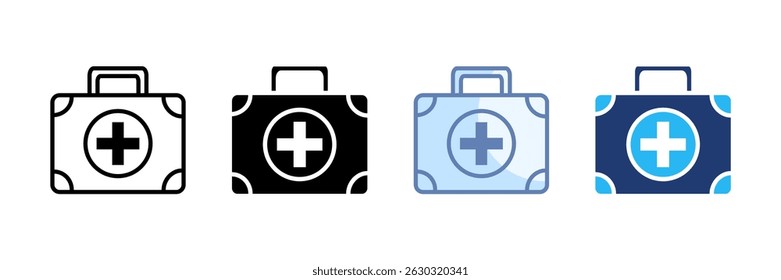 Colección de estilo múltiple del conjunto del icono del bolso médico