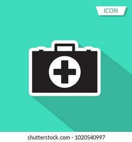 Medical bag icon vector, First aid kit icon vector on green background.