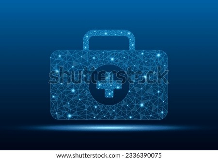 Medical bag low poly wireframe with abstract mesh line and point. Emergency Medical Box, first aid kit, healthcare bag medicine concept. Polygonal wireframe and low poly vector illustration.