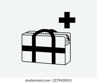 Medical Bag Medic Healthcare Supplies Carry First Aid Black White Silhouette Sign Symbol Icon Graphic Clipart Artwork Illustration Pictogram Vector svg