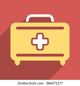 Medical Baggage long shadow vector icon. Style is a light flat symbol on a red square button.