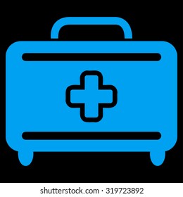 Medical Baggage vector icon. Style is flat symbol, blue color, rounded angles, black background.