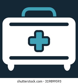 Medical Baggage vector icon. Style is bicolor flat symbol, blue and white colors, rounded angles, dark blue background.