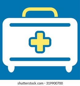 Medical Baggage vector icon. Style is bicolor flat symbol, yellow and white colors, rounded angles, blue background.