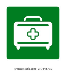 Medical Baggage vector icon. Style is flat rounded square button, white and green colors, white background.