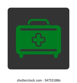 Medical Baggage vector icon. Style is flat rounded square button, green and gray colors, white background.