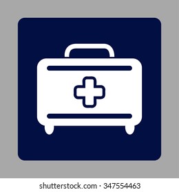 Medical Baggage vector icon. Style is flat rounded square button, white and dark blue colors, silver background.