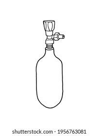 Medical Balloon For Oxygen Or Nitrous Oxide. Linear Gas Cylinder Icon, Contour Vector Illustration. Medical Equipment For Treatment, Respiratory Relief, Anesthesia.