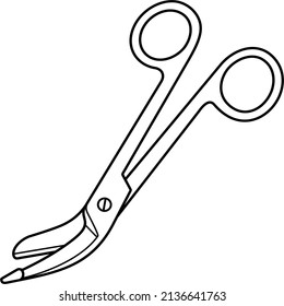 Medical bandage scissors. Vector outline illustration.