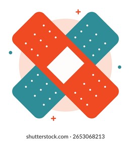 Ilustração plana da tira de bandagem médica. Gesso adesivo para design plano de cuidado de feridas. Vetor plano de curativo de ajuda médica