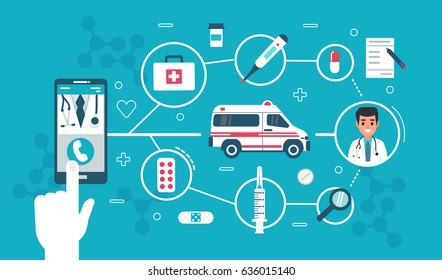 Medical banner concept design for web banners, infographics.  Flat line style vector illustration.