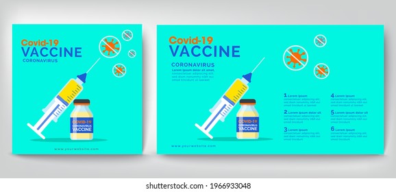 Medical banner for Coronavirus vaccine COVID-19. Vaccine and vaccination against coronavirus, Immunization Treatment, Bottles and Syringes, Health care Vector illustration EPS10.