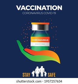 Medical Banner for Coronavirus Vaccine. Immunization Treatment, Bottle,  Concept of fight against virus, danger and public health risk disease. COVID -19 vector