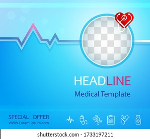 Medical banner with medical icon Blue background and space for your image. For designing templates With concepts in technology, health care, science and research