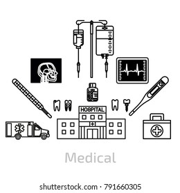 Medical banner of linear graphics. Vector illustration.