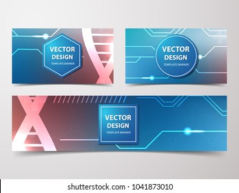 Medical banner with technological, scientific, abstract, geometric background. Set web banner templates for advertising and attracting customers with polygonal abstract shapes, circles, lines, triangl