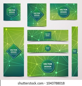 Medical banner with technological, scientific, abstract, geometric background. Set web banner templates for advertising and attracting customers with polygonal abstract shapes, circles, lines, triangl