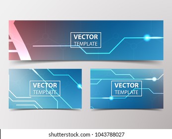 Medical banner with technological, scientific, abstract, geometric background. Set web banner templates for advertising and attracting customers with polygonal abstract shapes, circles, lines, triangl
