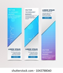 Medical banner with technological, scientific, abstract, geometric background. Set web banner templates for advertising and attracting customers with polygonal abstract shapes, circles, lines, triangl