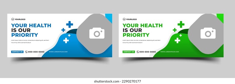 Plantilla de banner médico. Moderna colección de banners horizontales con lugar para la foto