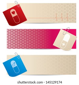 Medical banners with attached notepapers on white background