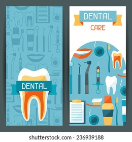 Medical banners design with dental equipment icons.