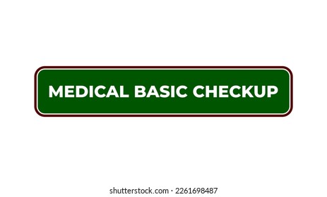 Medical basic checkup counter sign board plaque in hospital center, vector illustration in trendy style with matching green medical color. Tanda loket cek kesehatan dasar. Editable graphic resources.