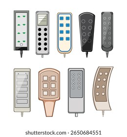 medical bed control set cartoon. comfort tilt, headrest footrest, siderails lock medical bed control sign. isolated symbol vector illustration