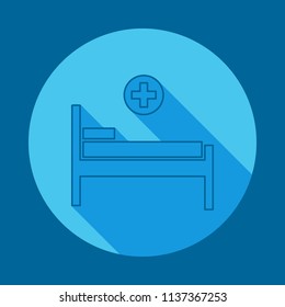 Medical bed flat long shadow icon. Element of medicine icon for mobile concept and web apps. Long shadow Medical bed icon can used for web and mobile on blue background