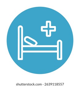 Medical bed inside a blue circle. Icon symbol illustration