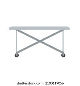 Medical bed on wheels. Decoration of clinic. Hospital bed or stretcher. Flat simple illustration isolated on white