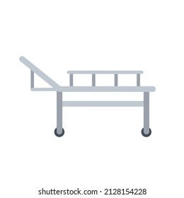 Medical bed on wheels. Decoration of clinic. Hospital bed or stretcher. Flat simple illustration isolated on white