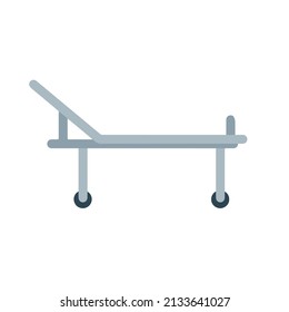Medical bed on wheels. Decoration of clinic. Hospital bed or stretcher. Flat simple illustration isolated on white