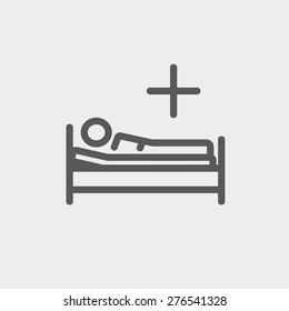 Medical Bed With Patient Icon Thin Line For Web And Mobile, Modern Minimalistic Flat Design. Vector Dark Grey Icon On Light Grey Background.