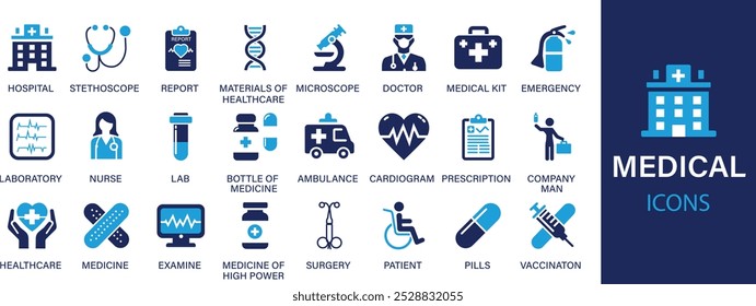 Medizinische beste Solid Icon Set Kollektion. Untersuchung, Medizin, Arzt, Patient, Hilfe, Gesundheit, Notfall, Impfung, Bericht, Krankheit und Vektorgrafik.