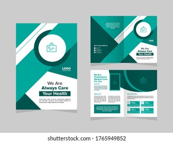 Medical Bi-fold Brochure Template. Multipurpose template with cover, back and inside pages.