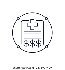 medical bill icon, healthcare costs line vector