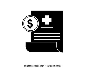 Medical bill illustration. Dollar sign near a health related document. Vector.