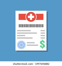 medical bill or invoice, flat vector illustration