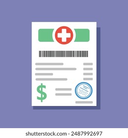 medical bill or invoice, flat vector illustration