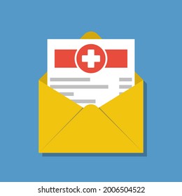 Medical Bill Or Invoice In Opened Envelope, Flat Vector Illustration