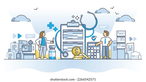 Medical billing and coding for medicine services standards outline concept. Financial codes for insurance systems from hospital as work with health care procedure standardization vector illustration.