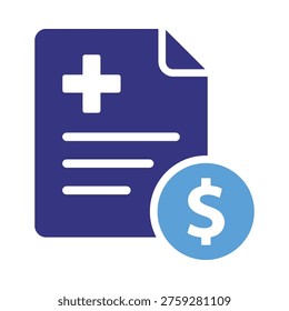 Medical billing document with dollar sign icon on white background representing healthcare costs and finance