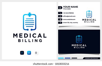Medical Billing logo, stethoscope and paper concept and medical symbol Logo design with business card Template
