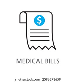 medical bills. Cost of care bill icon. Receipts, bills, bill linear illustration icon on white background. EPS, PNG, JPG