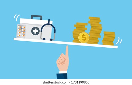 Medical bills,balance of money and medical image,blue background,vector illustration